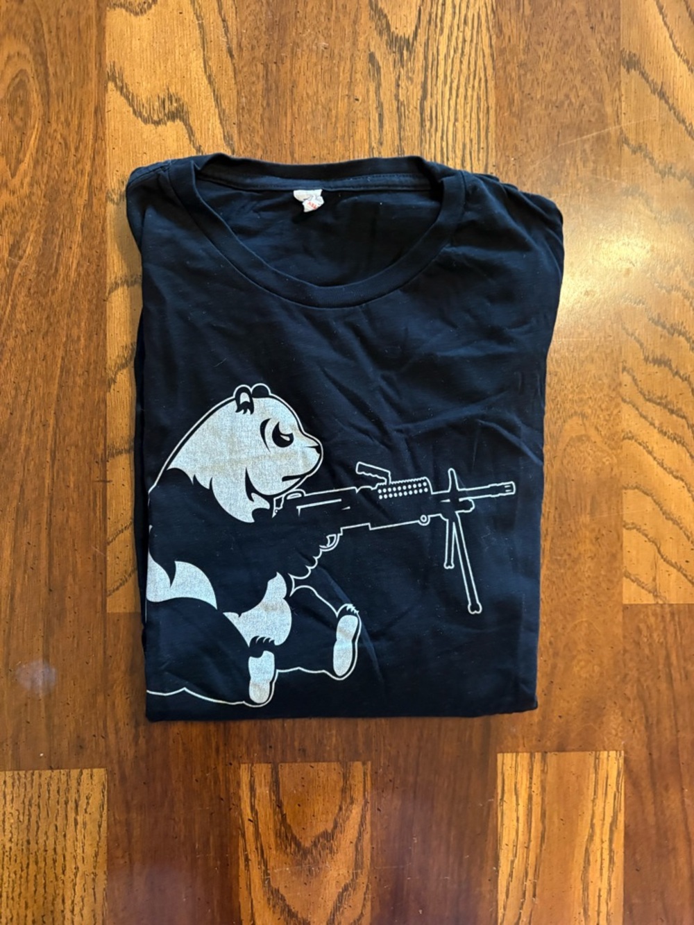 Black Tee with Silver Panda Rifle Graphic